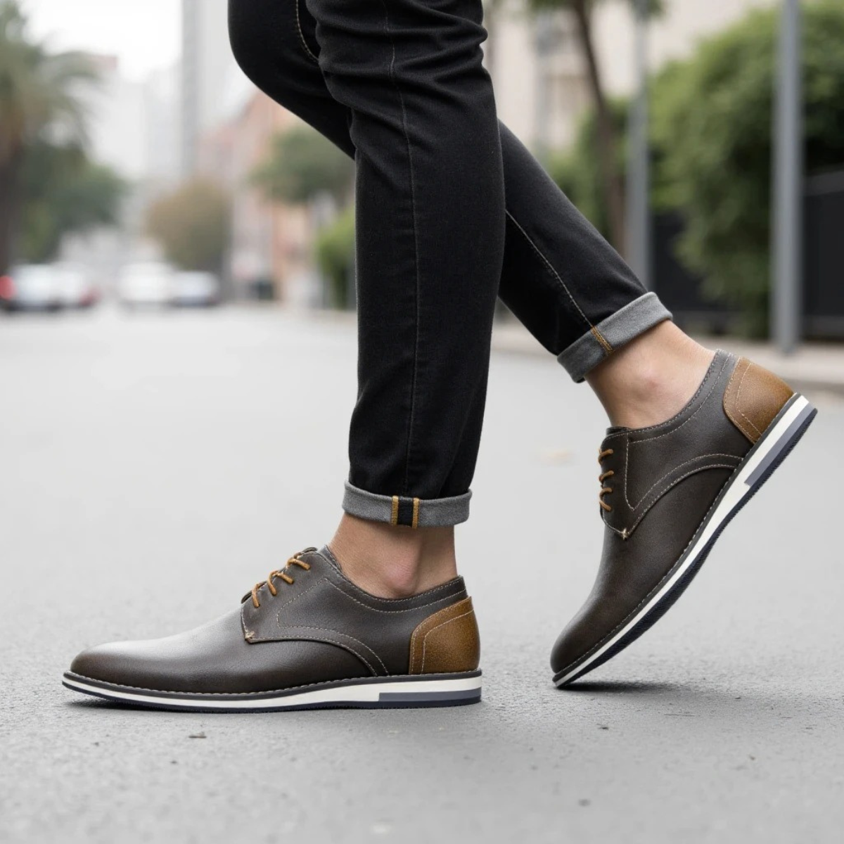 Classic Brown Leather Lace Up Sneakers