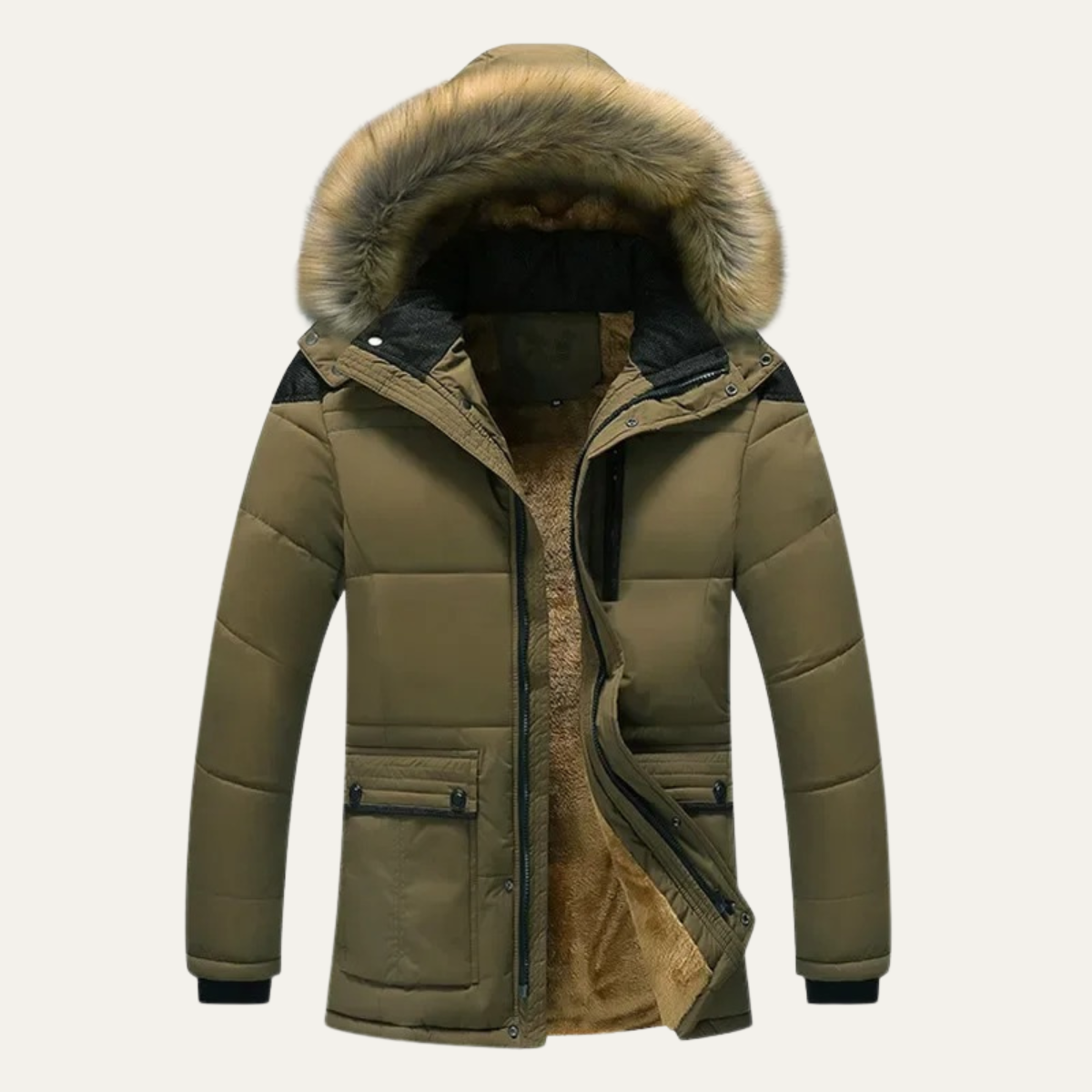 Luxury Men's Hooded Faux Fur Parka Coat