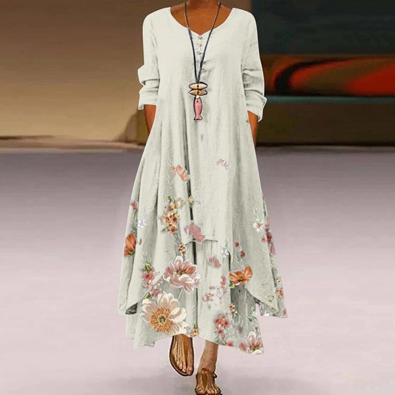 Comfy V Neck Maxi Dress with Floral Print