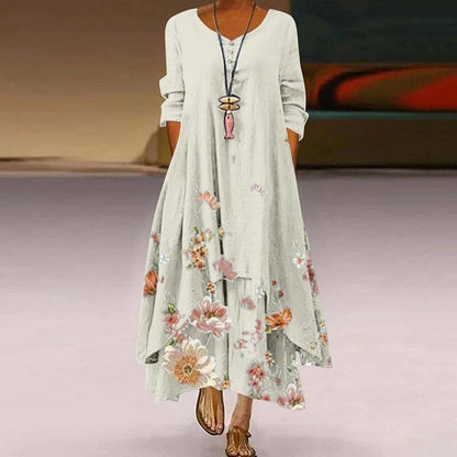 Comfy V Neck Maxi Dress with Floral Print