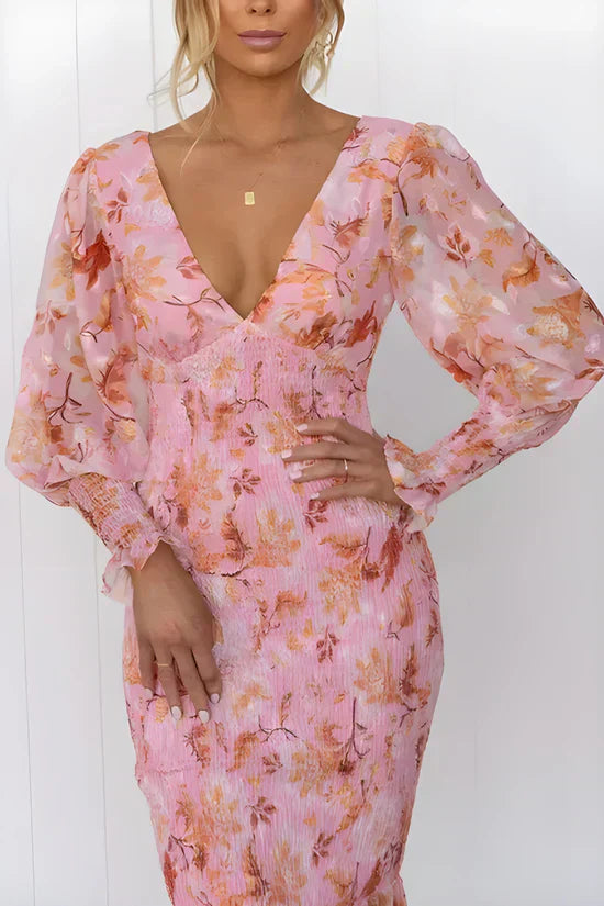 Elegant Flower Print Party Dress