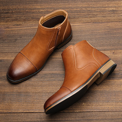 Stylish Men's Leather Side Zip Ankle Boots