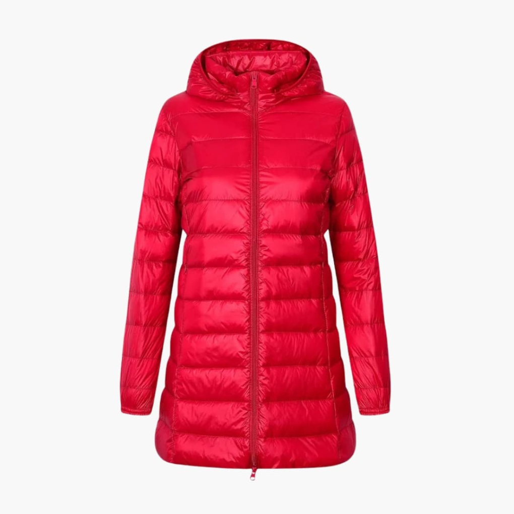 Warm Women's Parka Coat with Hood and Long Sleeves