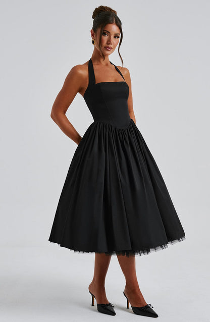 Floral Midi Dress with Ruffled Skirt and Lace Hem