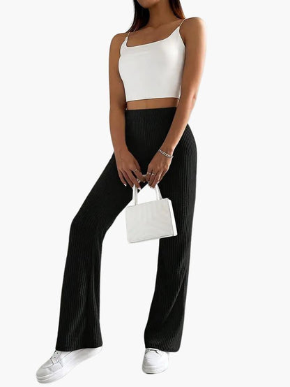 Soft High Waisted Knit Trousers for Women – Relaxed Fit Pants