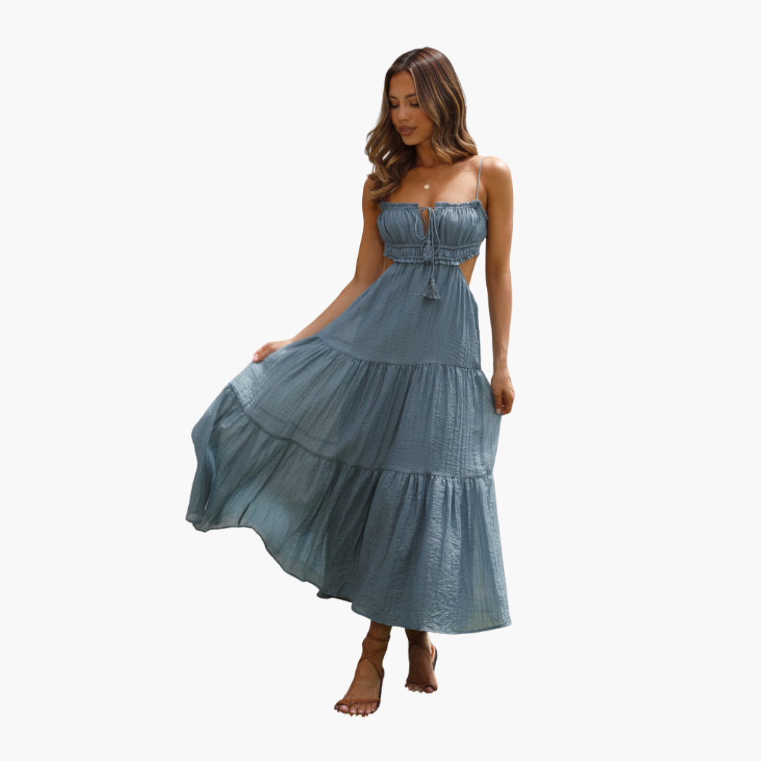 Flowy Long Dress for Women - Chic Tie Front Style