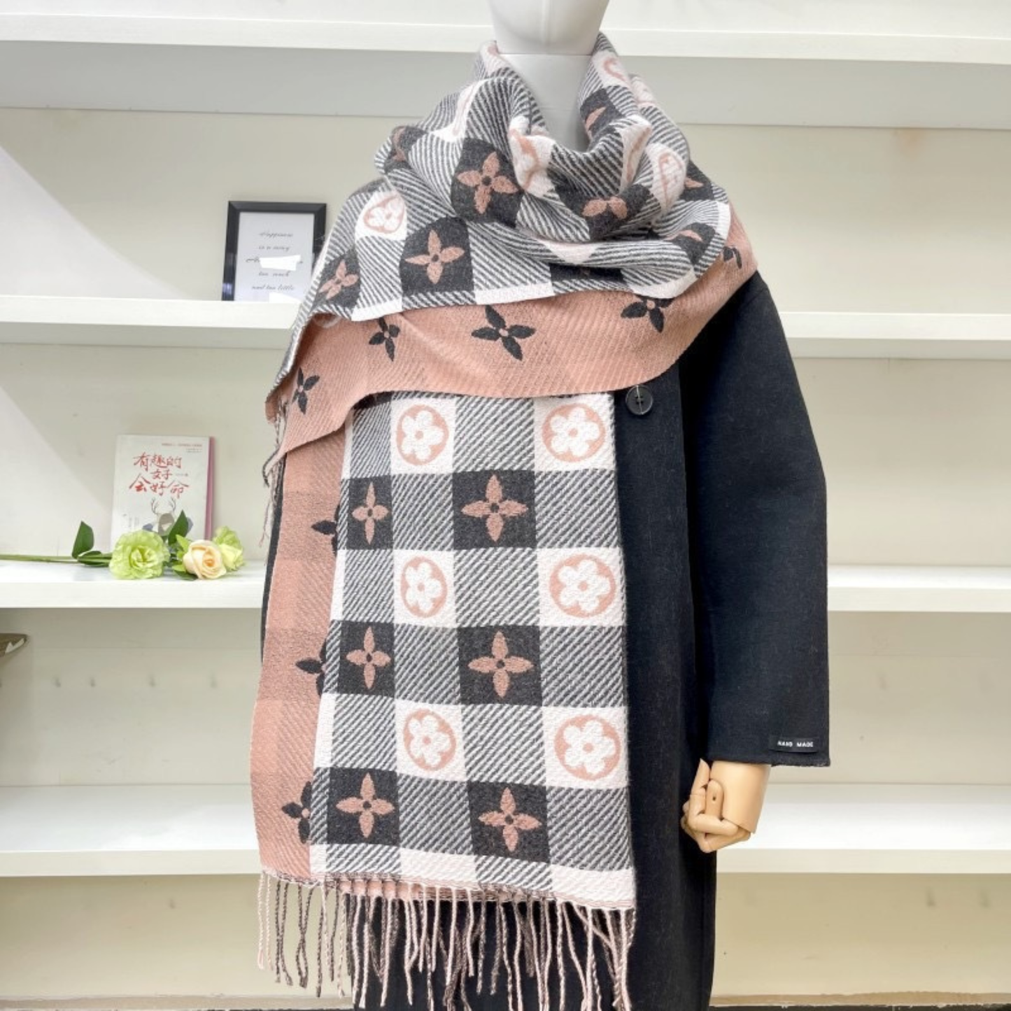 Cozy Soft Checked Fringed Winter Scarf