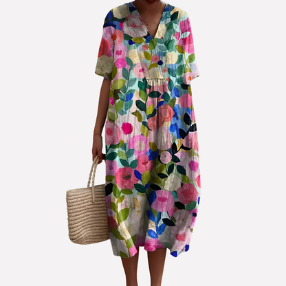 Ladies' Pretty Sundress - V-Neck & Cap Sleeves