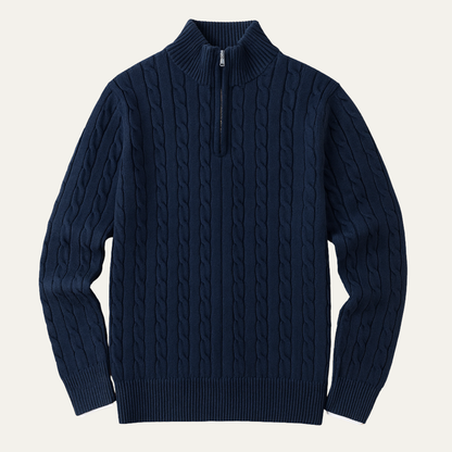 Classic Mens Crew Neck Cable Sweater - Dark Blue - Nocini