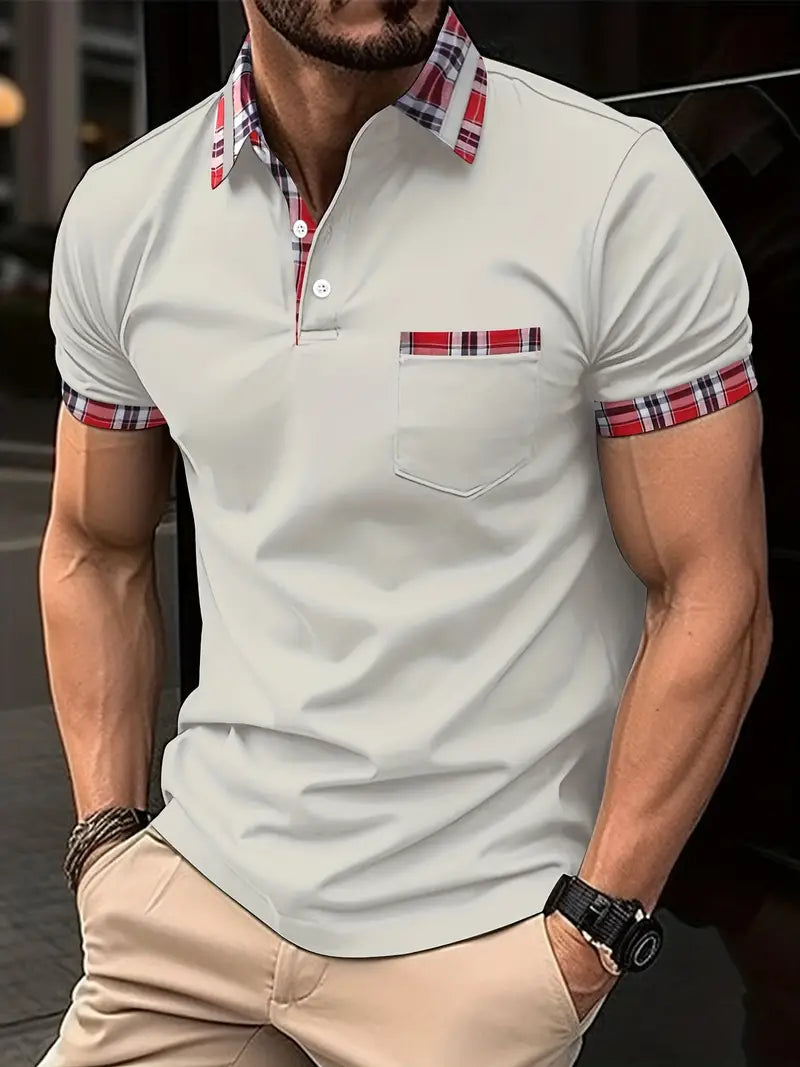 Casual Short Sleeve Checked Polo Shirt for Men