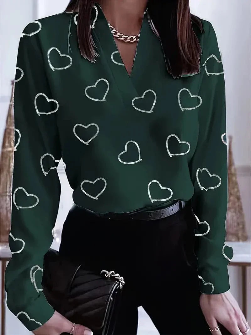 Women's Casual V-Neck Blouse with Floral Pattern
