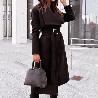 Classic Fit Women's Coat with Wide Lapels and Belt