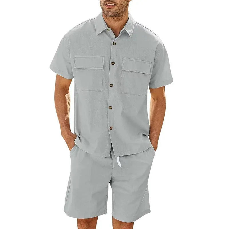 Men's Casual Shorts Shirt Set Loose Fit Breathable