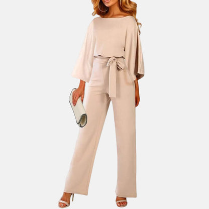 Women's Wide Leg Jumpsuit with Belted Waist - Nocini