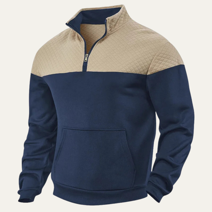 Men's Quilted Multicolor Block Half Zip Sweater