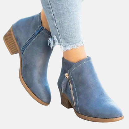 Classic Low Heel Zipper Ankle Boots for Women