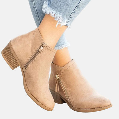 Classic Low Heel Zipper Ankle Boots for Women