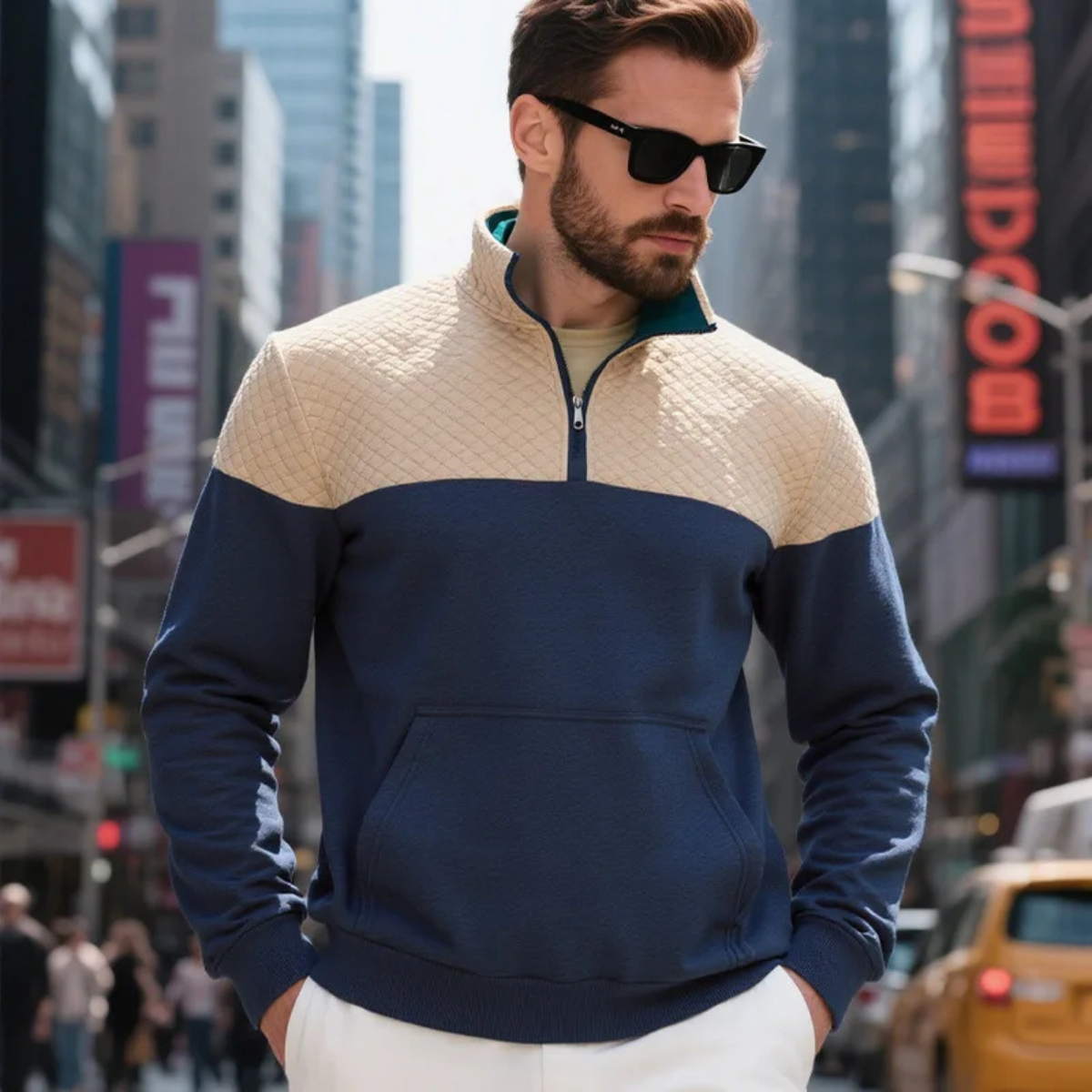 Men's Quilted Multicolor Block Half Zip Sweater