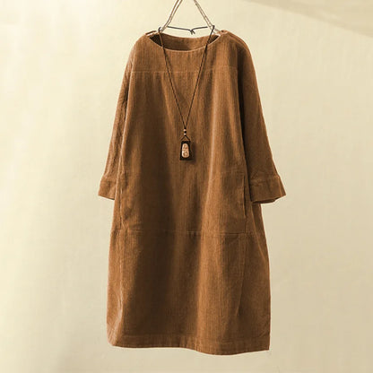Comfy Corduroy Women's Long Sleeve Dress - Nocini