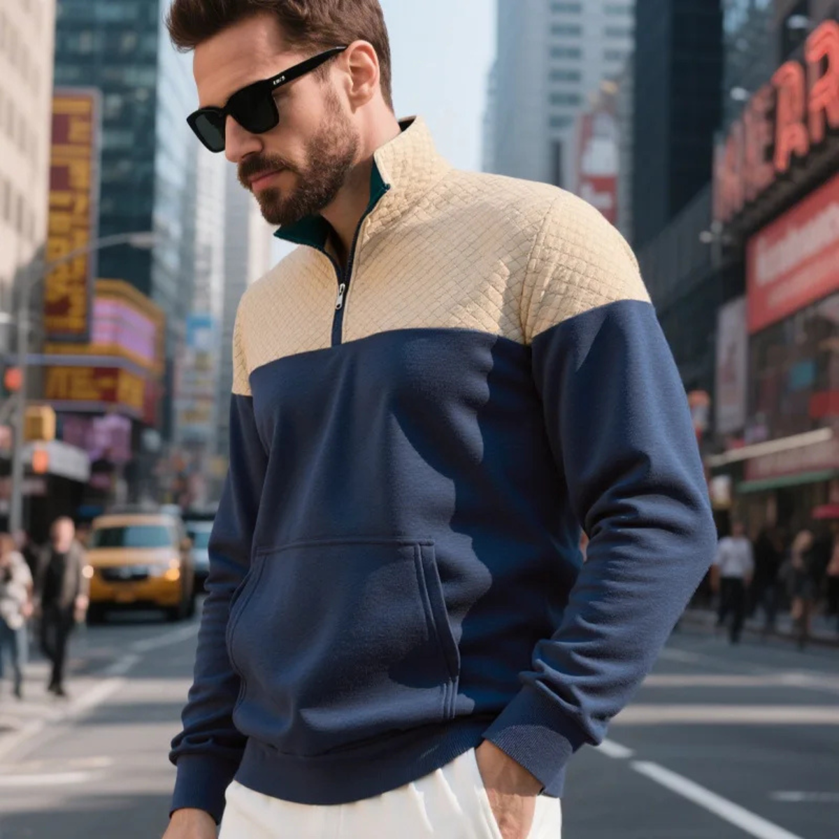 Men's Quilted Multicolor Block Half Zip Sweater