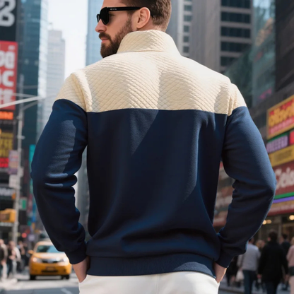 Men's Quilted Multicolor Block Half Zip Sweater