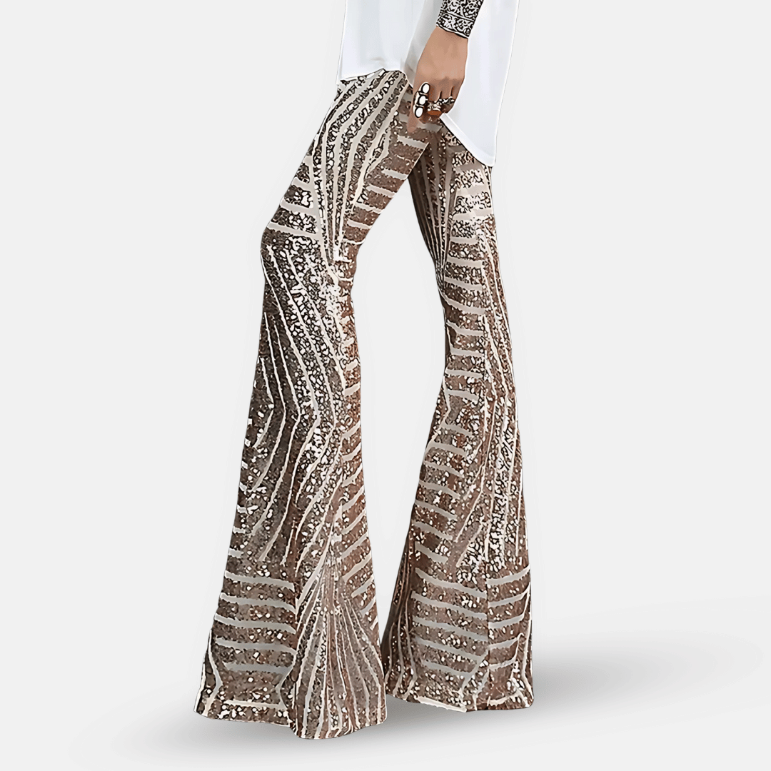 Glittery High Waisted Wide Leg Pants - Olytrend