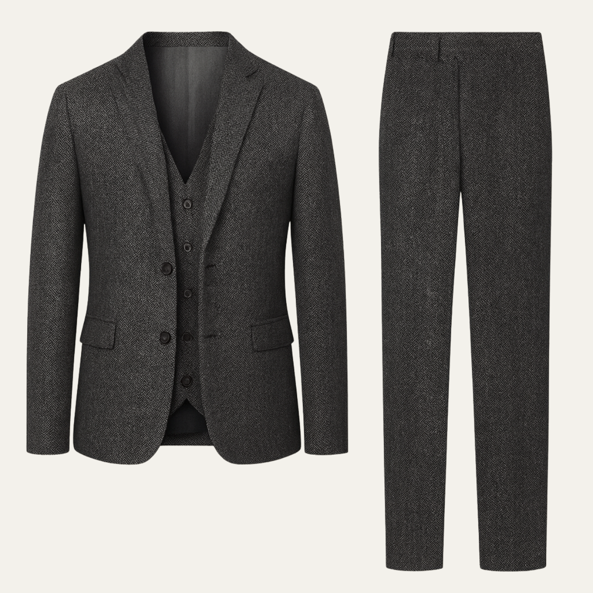 Classic Men's 3 Piece Tweed Suit - Slim Fit Jacket, Waistcoat & Trousers - Nocini