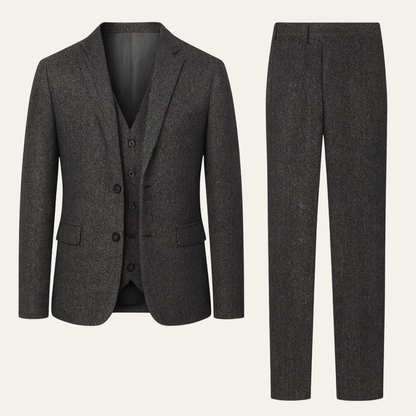 Classic Men's 3 Piece Tweed Suit - Slim Fit Jacket, Waistcoat & Trousers - Nocini