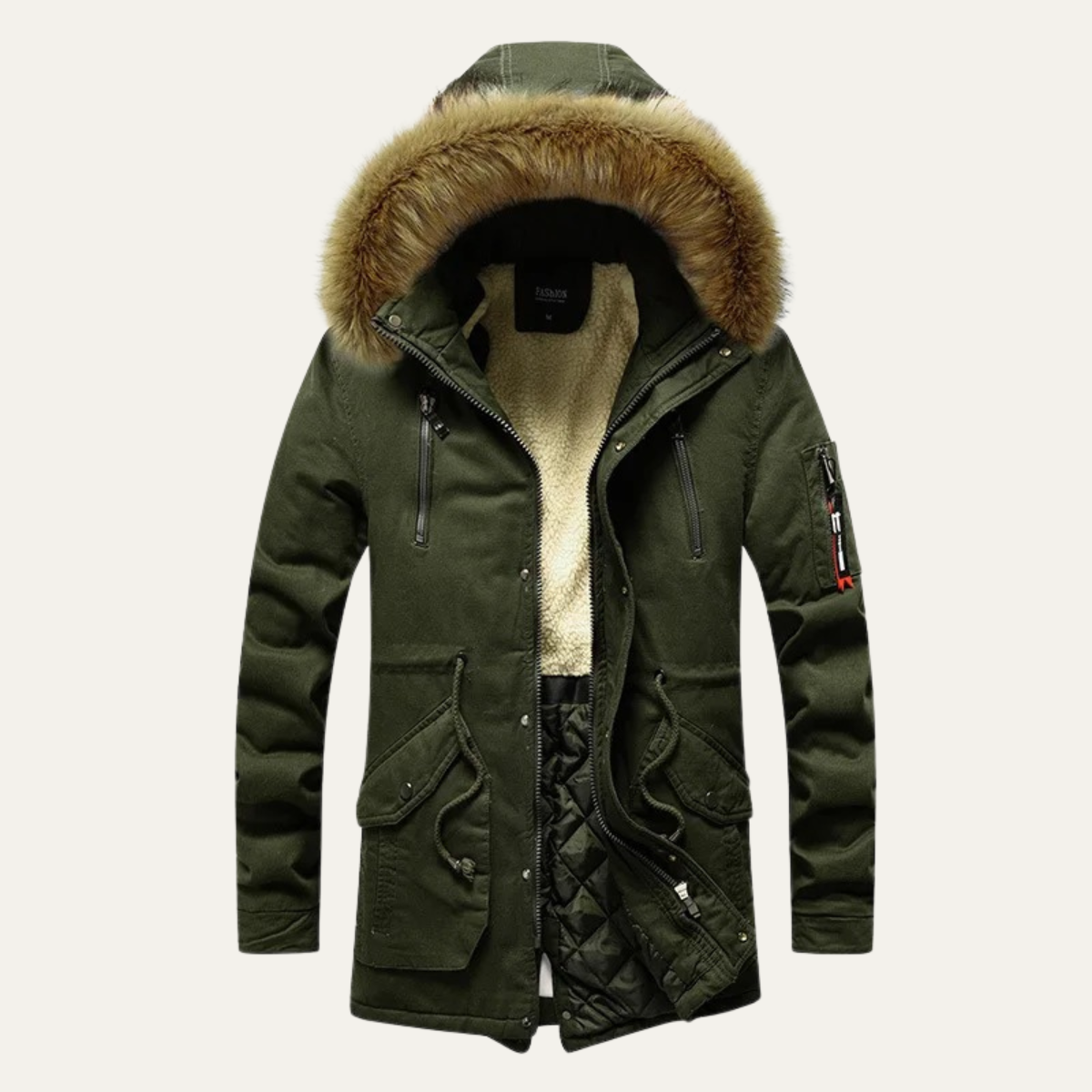 Warm Men's Down Parka Jacket with Faux Fur Hood