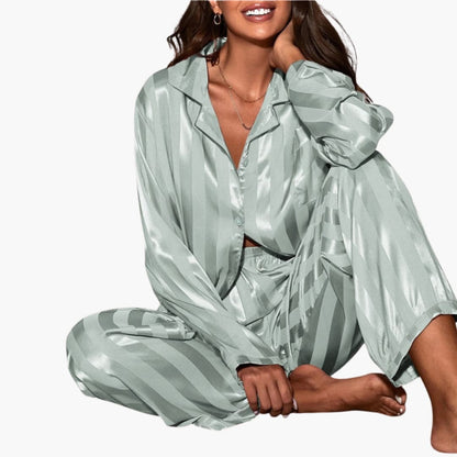 Ladies Soft Sleepwear Pajama Set with Buttons and Stripes