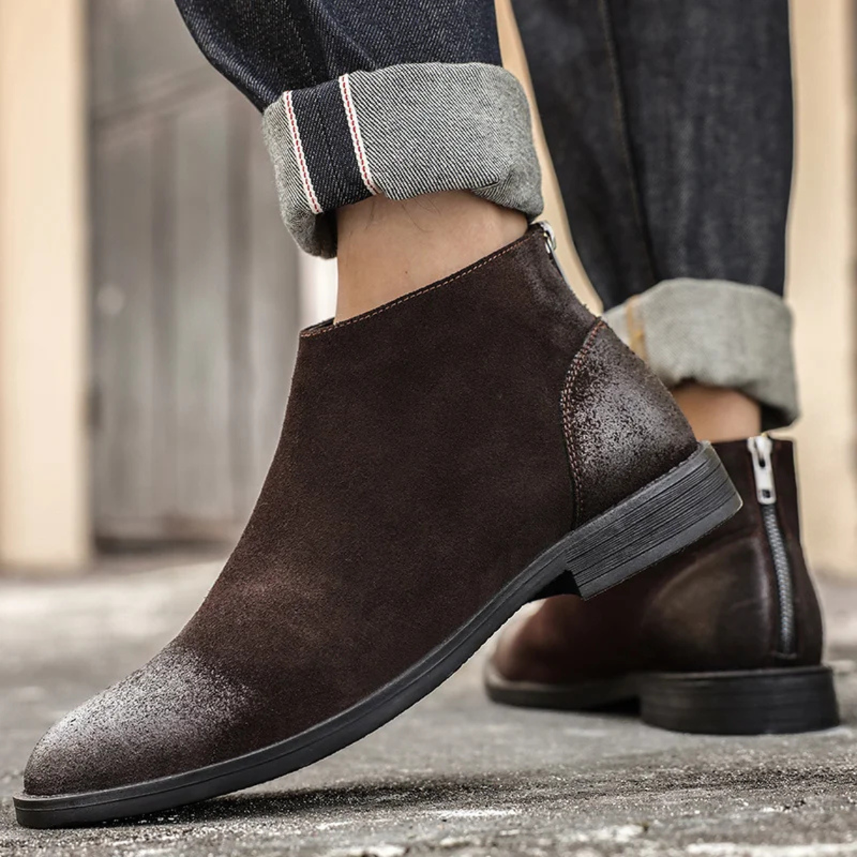 Classic Men's Suede Leather Zip Boots