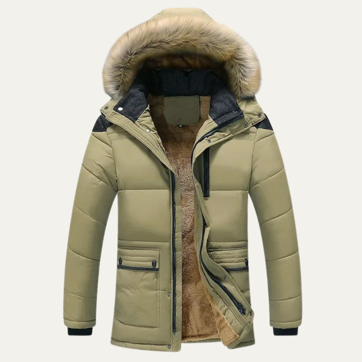 Luxury Men's Hooded Faux Fur Parka Coat