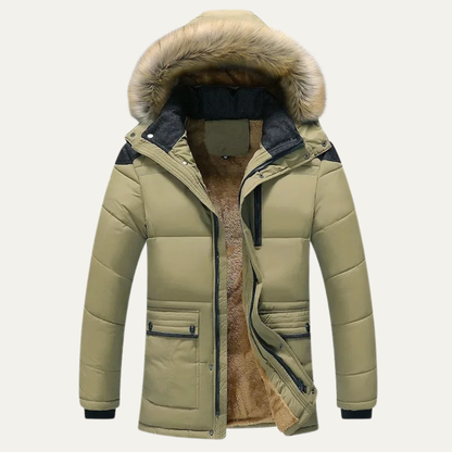 Luxury Men's Hooded Faux Fur Parka Coat