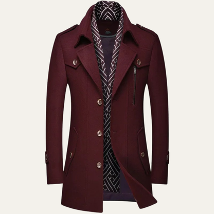 Classic Men's Wool Trench Coat with Lapel Collar
