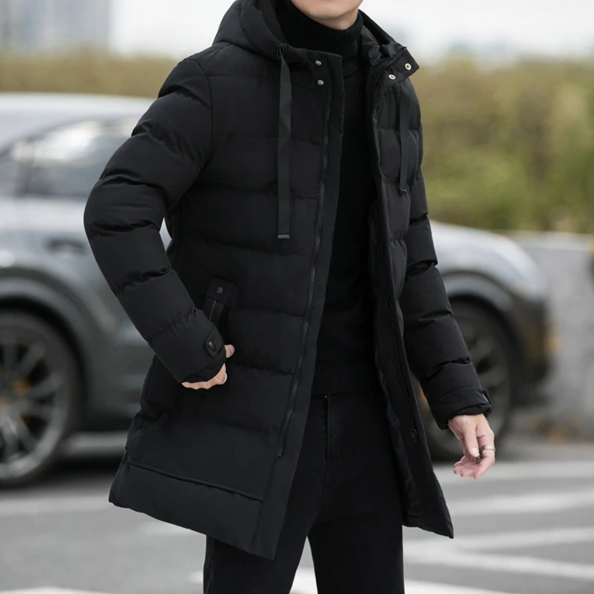 Men's Slim Fit Black Down Puffer Jacket