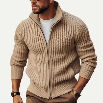 Classic Men's Cozy Crew Neck Zipper Cardigan Sweater