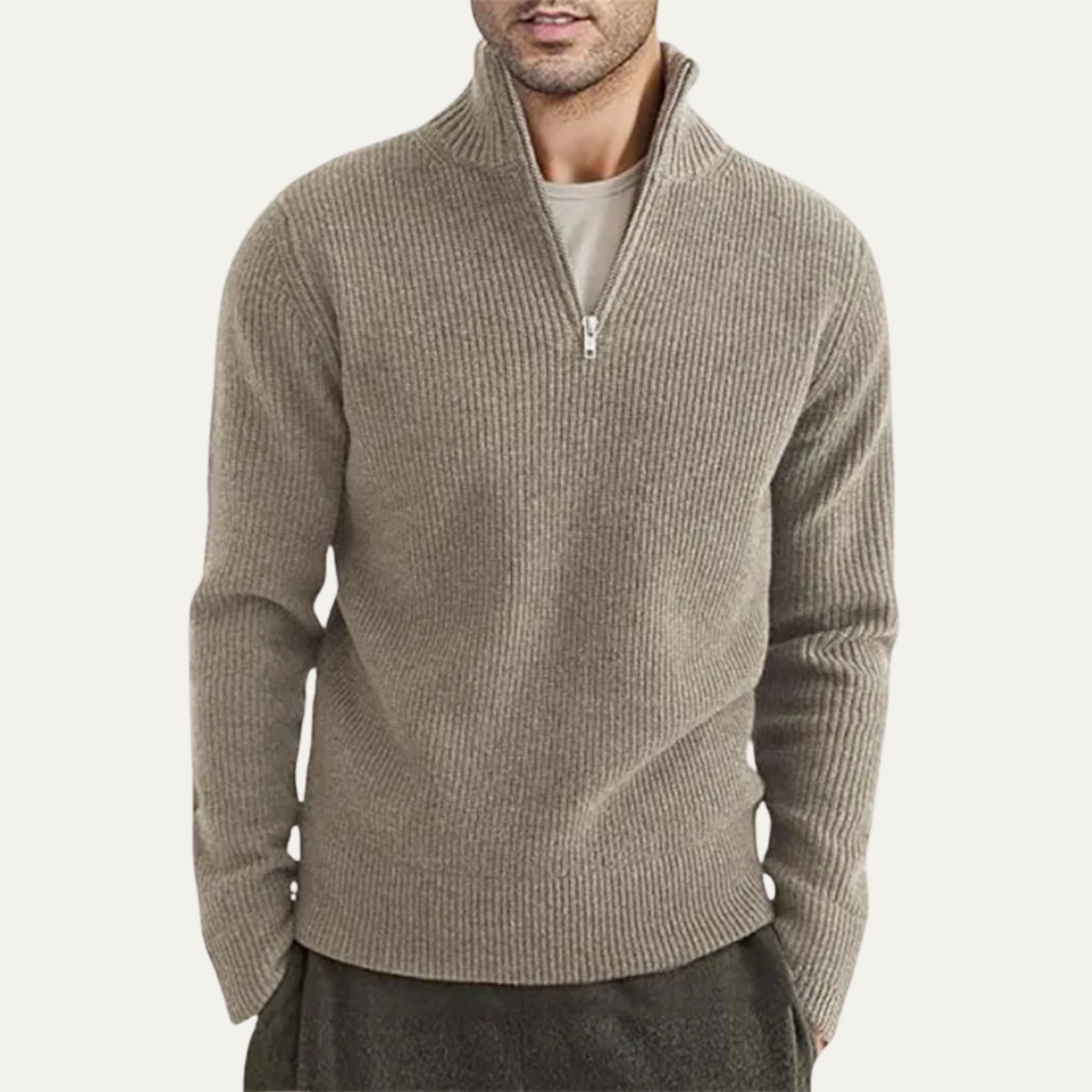 Men's Thick Cozy Mock Neck Half Zip Sweater