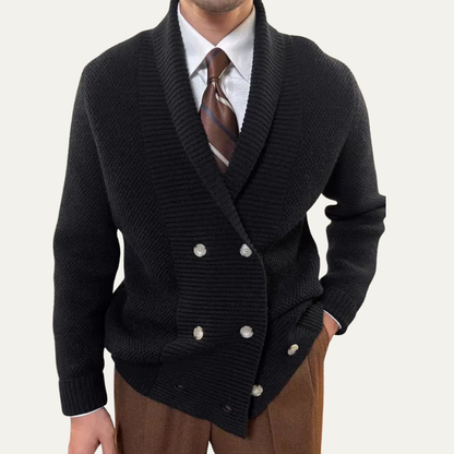 Thick Knit Crew Neck Double Button Men's Cardigan