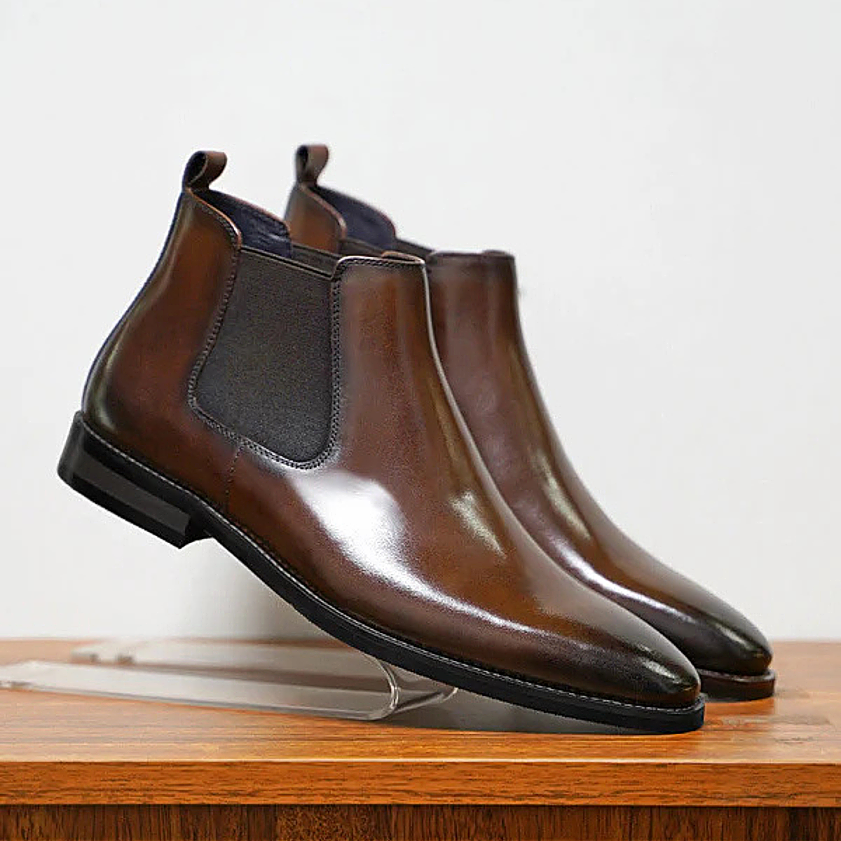 Elegant Low Heel Leather Ankle Boots