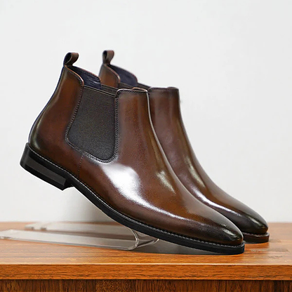 Elegant Low Heel Leather Ankle Boots