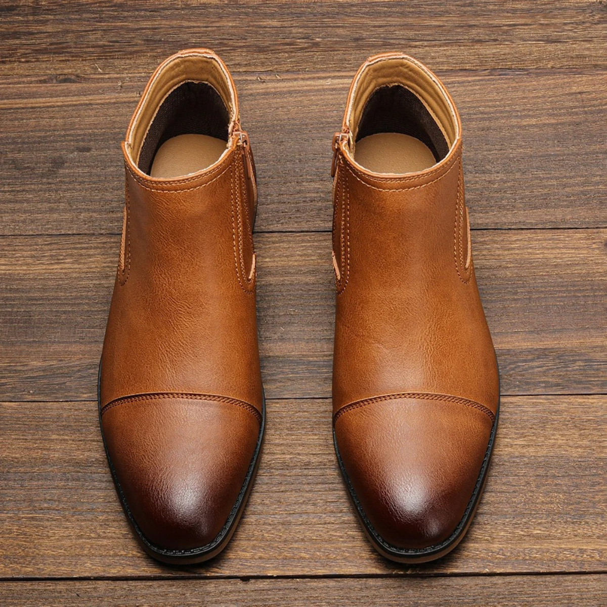 Stylish Men's Leather Side Zip Ankle Boots