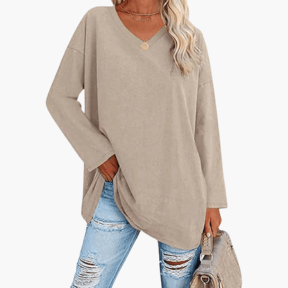 Relaxed Fit V-Neck Long Sleeve Women's Shirt