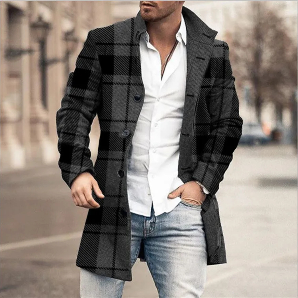 Warm Mens Wool Coat with Pockets