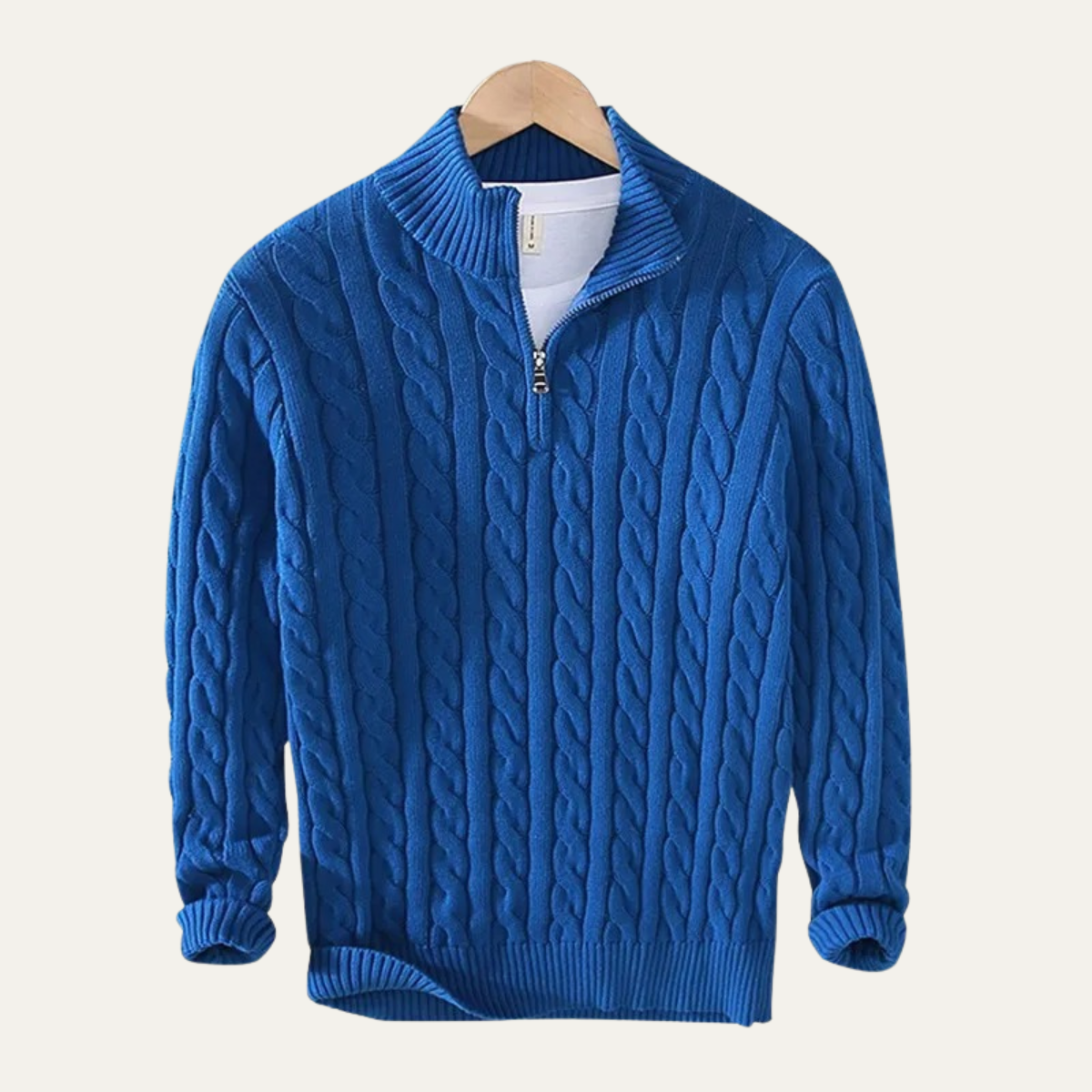 Cozy Mens Cable Knit Half Zip Cotton Sweater