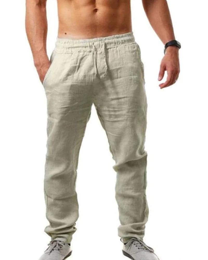 Comfortable Mens Cotton Pants Elastic Waistband