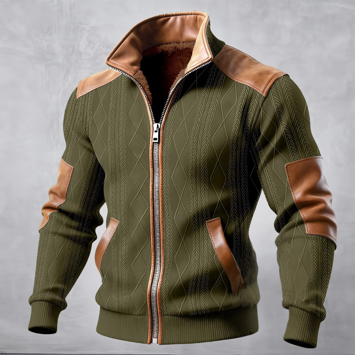 Cozy Men's Cable Knit Fleece Lined Zip Up Jacket