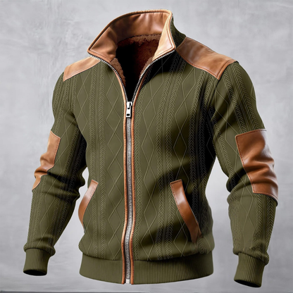 Cozy Men's Cable Knit Fleece Lined Zip Up Jacket