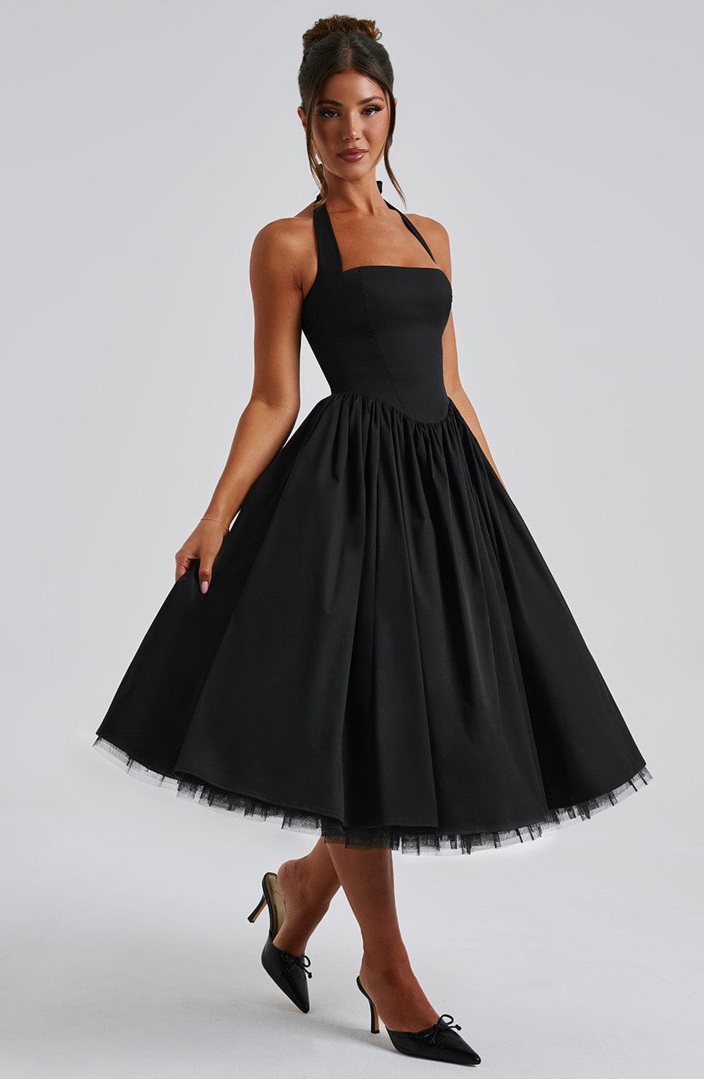 Floral Midi Dress with Ruffled Skirt and Lace Hem