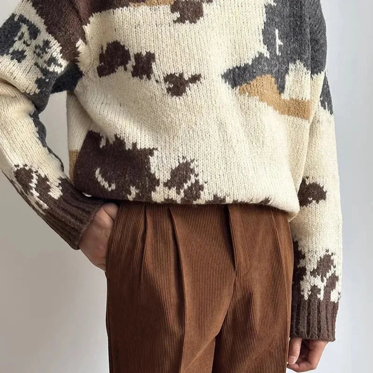 Rugged Men's High Waist Corduroy Trousers with Adjusters