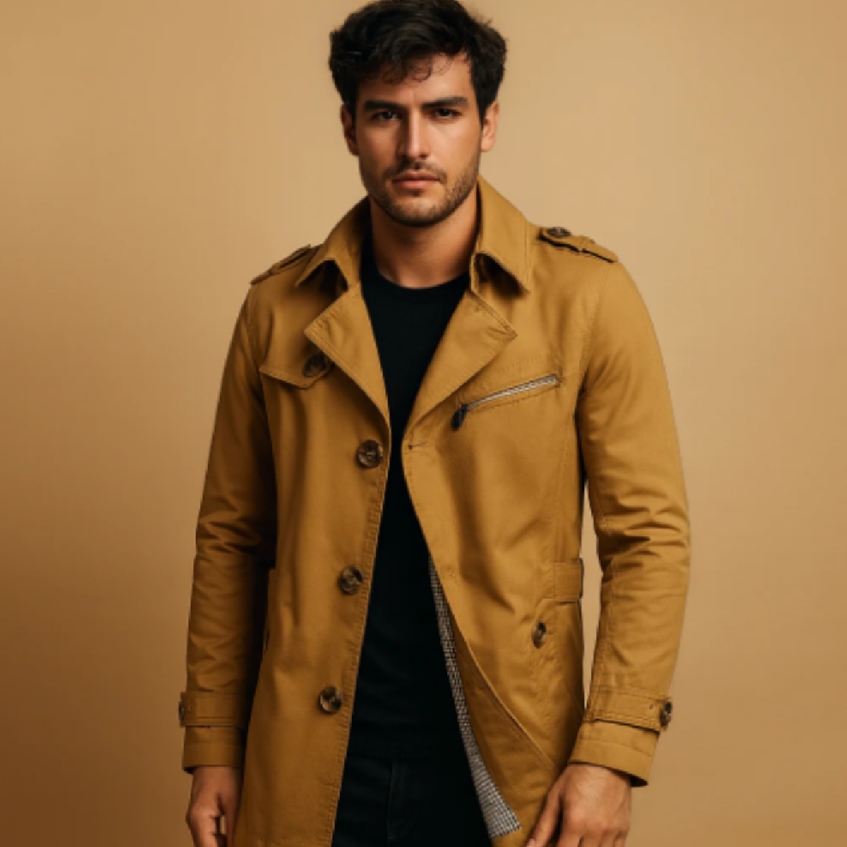 Classic Men's Double Breasted Water Repellent Trench Coat